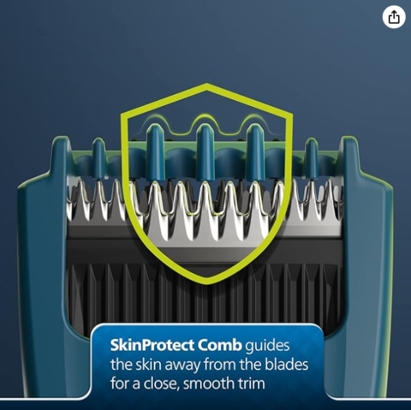 Philips Battery Powered SkinProtect Beard Trimmer for Men - Lasts 4x Longer, DuraPower Technology, Cordless Rechargeable with USB Charging, Charging Indicator, Travel Lock, No Oil Needed BT1232/18Get a skin friendly trim with the help of SkinProtect Comb. It gives you a comfortable clean look while providing extra skin protection. The comb guides the skin away from the blades for a close, smooth trim Get a perfect but protective trim with self-sharpening steel blades. Stainless Steel Blades for long-lasting sharpness as you get on day 1 of purchase Skin friendly rounded tips for smooth skin contact to prevent scratches and irritation, the blades have rounded tips for smoother skin contact to protect against nicks and cuts. Up to 30 minutes of cordless ensures 3 weeks of usage* in a single charge of 8 hours. Comes with a USB charging cable for flexible charge. (*Basis 5mins of usage for 1 trim and 2 trims per week). Build to last with 2-year product warranty, Maintenance-free and No oil required DuraPower technology to reduce friction on the blades, preserve the motor and keep a longer-lasting battery life going 4 times longer. Comes with a Charging Indicator. - Image 3